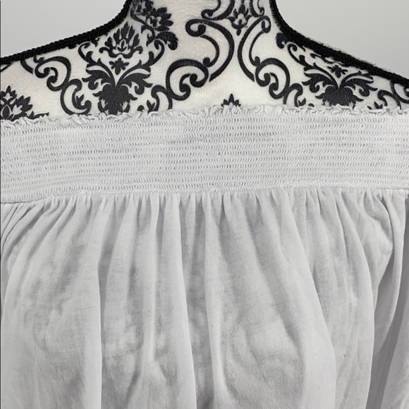 Three Dots Women's Trellis Lace Peasant Top white off shoulder soft stretchy - Picture 5 of 11